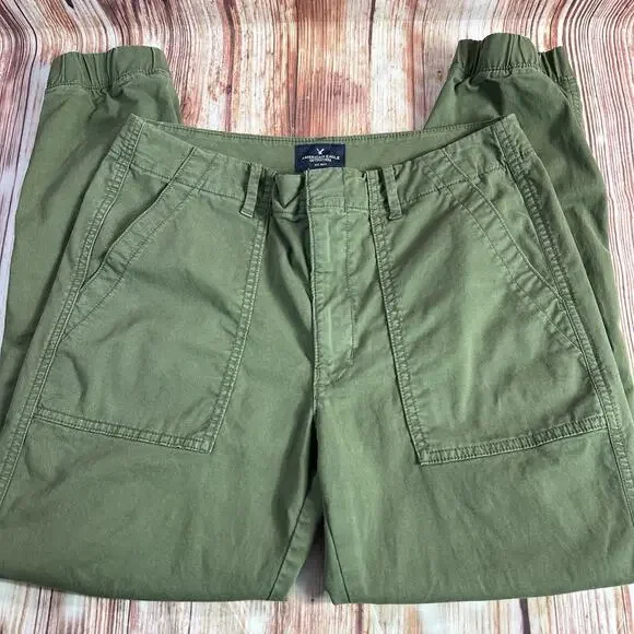 American Eagle Sz 6 Green Stretch Mid Rise Joggers Chino Twill Ankle Pants 31x26 - Picture 3 of 11